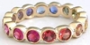 Bezel Set Multi Color Rainbow Genuine Sapphire Eternity Band Ring in 14k gold
