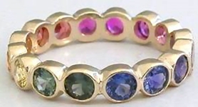 Bezel Set  LGBT Natural Rainbow Sapphire Eternity Band Ring in 14k gold for sale