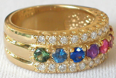 2.20 ctw Ceylon Rainbow Sapphire and Diamond Ring in 14k yellow gold