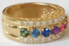 Exceptional Signature Ring with Vibrant Natural Round Rainbow Sapphires and Round Diamonds in 14k yellow gold