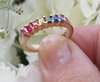 Rainbow Sapphire Ring - LGBT Princess Cut Natural Sapphire Ring in solid 14k yellow gold
