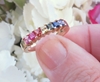 LGBT Rainbow Sapphire Ring with Natural Princess Cut Sapphires Ring in real 14k yellow gold for sale