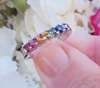 Natural Rainbow Sapphire Band Ring in solid 14k white gold with princess cut sapphires