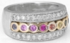Unique Anniversary Ring Signature Ring with Bezel Set 2mm Rainbow Sapphires and Fine White Diamonds in 14k gold
