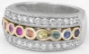 Signature Natural Rainbow Sapphire Diamond Three Row Ring in 14k white and yellow gold