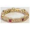 Round cut natural rainbow sapphire eternity ring in gold