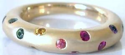 Burnished Natural Rainbow Sapphire Band Ring in Real 14k Yellow Gold for sale