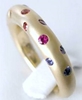 Natural Multi Color Rainbow Sapphire Band Ring in Real 14k Yellow Gold for sale