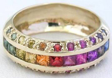 Round and Princess Rainbow Sapphire Ring