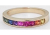 Round cut natural rainbow sapphire ring in 14k yellow gold