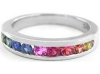 Round cut natural rainbow sapphire ring in 14k white gold