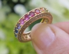 LGTB Natural Rainbow Sapphire Wedding Eternity BandRing and Diamond Eternity Band for sale