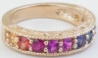 3mm Round Natural Rainbow Sapphire Band Ring in Carved 14k yellow gold band