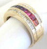 Wide Band Ring Featuring Three Rows of Princess Cut Rainbow Sapphires and Diamonds in 14k yellow gold