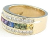 Intensely Colored Rainbow Sapphires in a Princess Cut Paired with Two Rows of Fine Quality Princess Cut Diamonds in 14k yellow gold