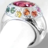 Natural Multicolor Gemstone Ring Featuring Hand Picked Bright and Pastel Sapphires with Pink Tourmaline