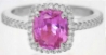 Cushion Cut Hot Pink Natural Sapphire Engagement Ring with Real Diamond Halo in 14k white gold