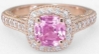 Halo set natural pink sapphire engagement ring in 14k rose gold