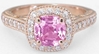 Rose Gold Pink Sapphire Ring with Diamond Halo