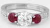 Real Diamond & Genuine Ruby Ring - Round Diamond and Natural Round Ruby Ring in in solid 14k white gold