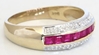 Channel Set Genuine Ruby Stackable Band Ring with Diamond Accents in solid 14k yellow gold for sale