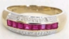 Channel Set Natural Ruby Band Ring with Diamond Accents in solid 14k yellow gold for sale