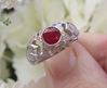 Unique Round Real Ruby Ring with Bezel set Ruby in 18k white gold