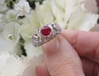 Unique Ruby Ring with Round Bezel Set in 18k white gold for sale