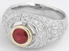 Genuine Ruby Ring- Vintage Style Bezel Set in 18k white gold