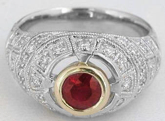 Genuine Ruby Ring- Vintage Style in 18k white gold