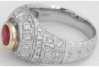 Natural Round Ruby Ring- Vintage Style Milgrain Edging Bezel Set in 18k white gold