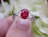 Platinum Natural Burmese Ruby Engagement Ring with Trillion Diamonds for sale. GIA report.