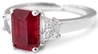 Ruby Ring - Natural Oval Burmese Ruby and Trapezoid Diamond Ring in 18k white gold