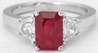 Ruby Ring - Natural Oval Burmese Ruby and Trapezoid Diamond Ring in 18k white gold