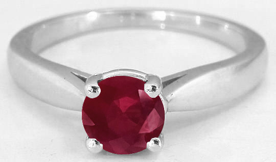 Natural Ruby Ring - Solitaire Ring in 14k white gold