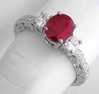 Ruby and Diamond Ring - Natural Oval Antique Style in 14k white gold