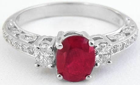 Ruby Ring - Natural Oval Vintage Style in 14k white gold
