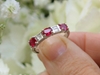 Oval Natural Ruby Anniversary Band Ring with Baguettes Diamonds in Real 14k white gold