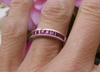 Burmese Ruby Band Ring - Channel set princess cut natural rubies set in 14k white gold.