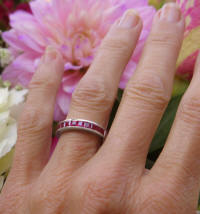 Natural Ruby Anniversary Band Ring - Channel set 2.5mm princess cut natural ruby gemstones set in 14k white gold.