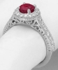 Genuine Vintage Style Ruby Ring with Diamond Halo in 14k white gold