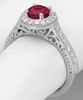Genuine Vintage Style Ruby Ring with Diamond Halo in 14k white gold
