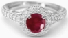 Genuine Round Ruby Ring with Diamond Halo in 14k white gold