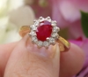 Natural Oval Ruby Engagement Ring with Real Diamond Halo in solid 14k yellow white gold for sale