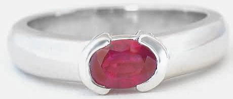 Ruby Ring - Natural Oval East-West Set in 14k White Gold