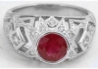 Bezel set round cut natural sapphire ring in 18k white gold