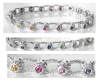 Bezel set natural round rainbow sapphire LGBT bracelet in solid 14k white gold. 7 inch.