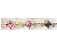 Natural Princess Cut Rainbow Sapphire and Real Diamond Bracelet in solid 14k yellow gold for sale