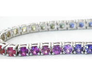 Natural Rainbow Sapphire Bracelet with 3mm round sapphires set in solid 14k white gold for sale