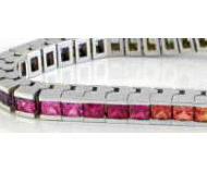 2.5mm Princess Cut Rainbow Real Sapphire Tennis Bracelet in solid white gold